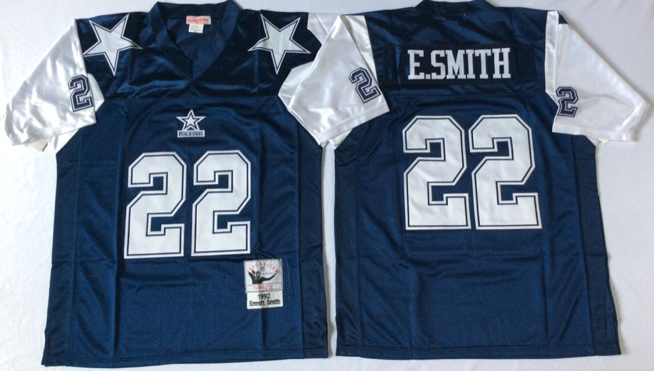 Men NFL Dallas Cowboys #22 E Smith blue Mitchell Ness jerseys->dallas cowboys->NFL Jersey